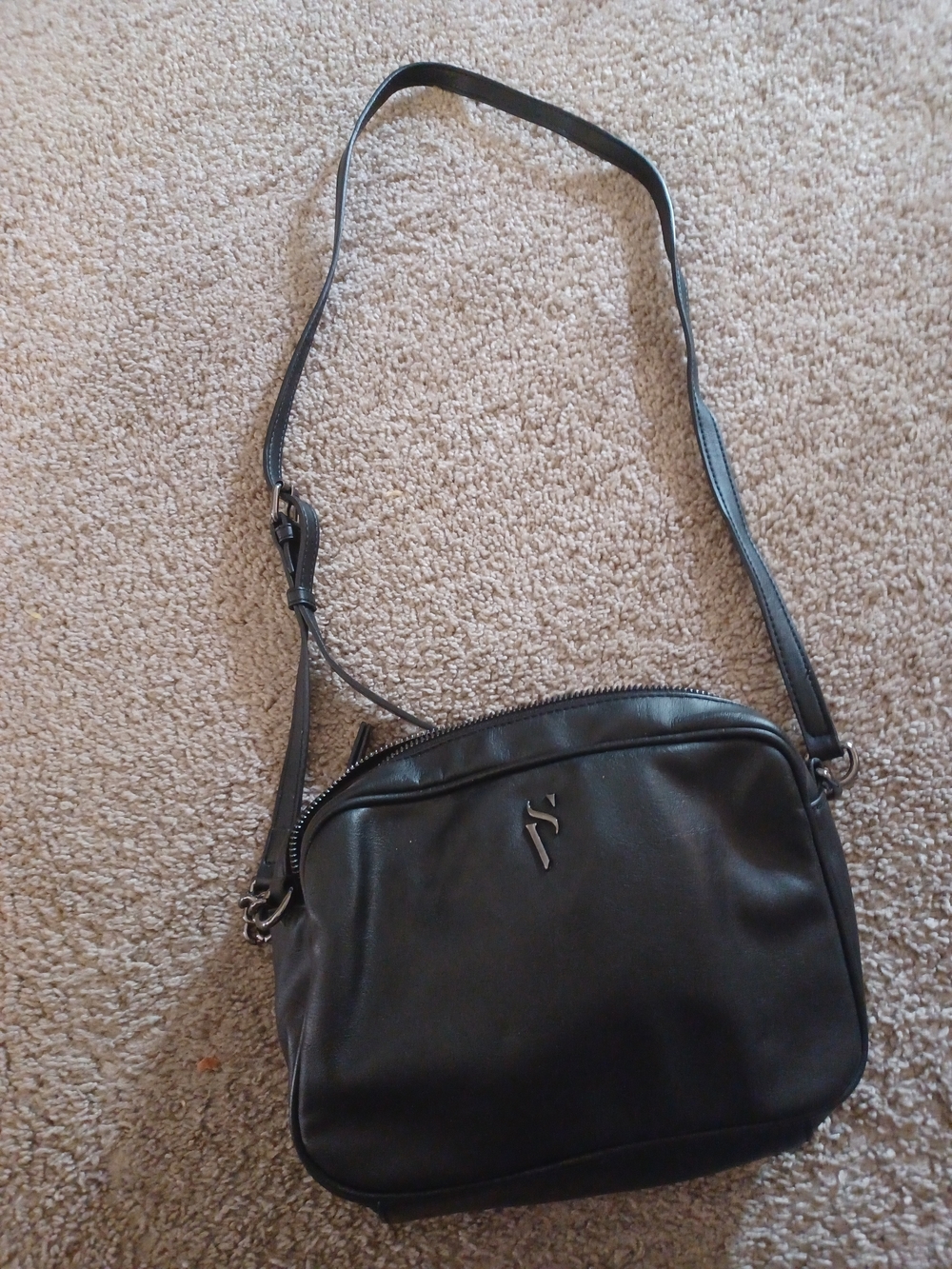 Vera Wang Black Crossbody Bag with Silver Logo Accent